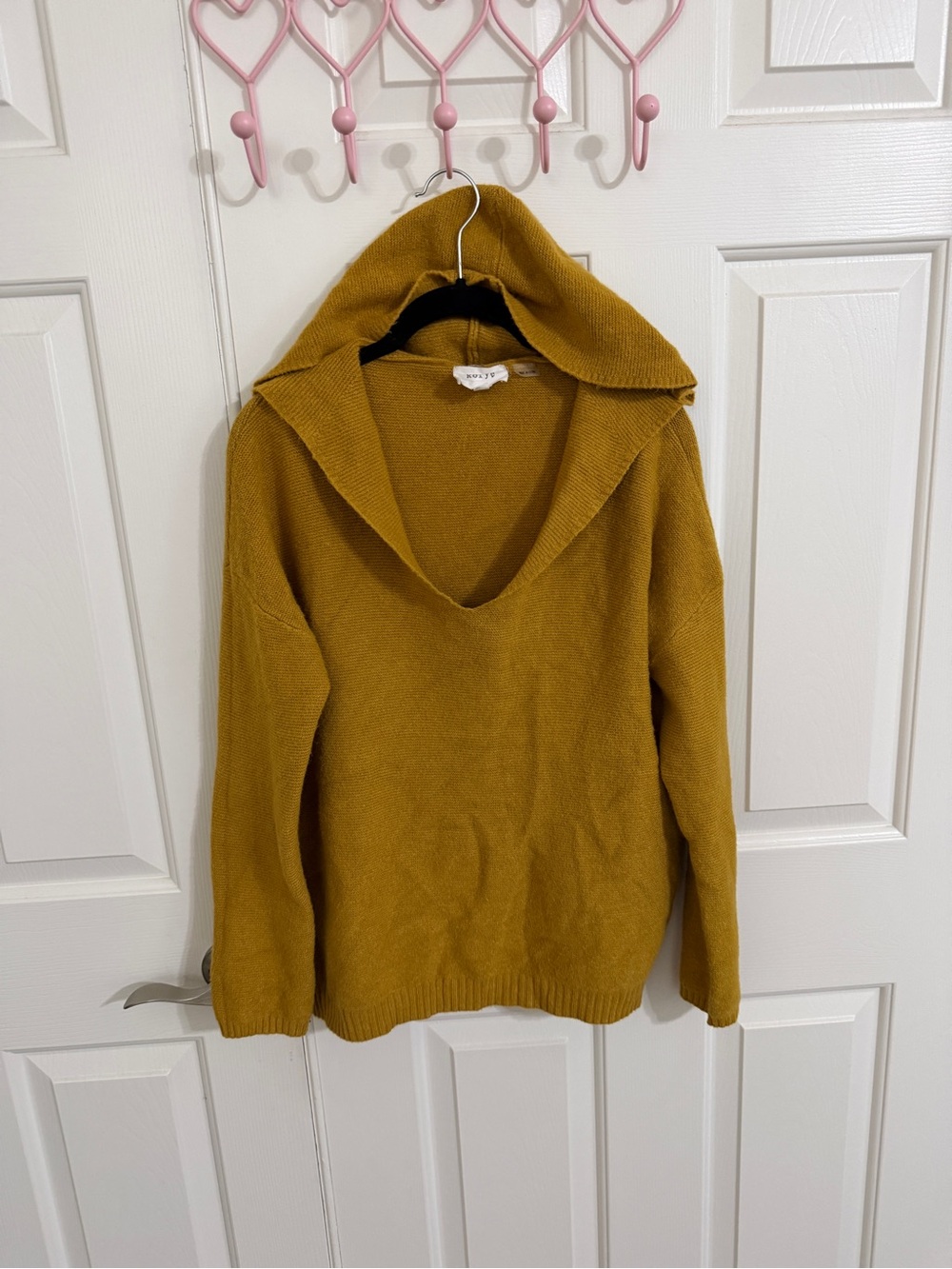 Korye Mustard Yellow Hooded V-Neck Knit Sweater Size M